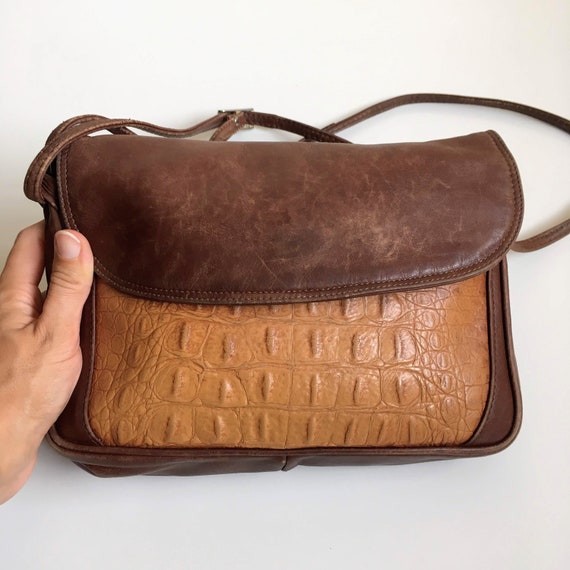Distressed Leather Brown Beige Crossbody Bag, Boh… - image 4