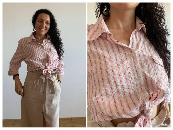 Vintage Textured Crepe Button Down Shirt for Wome… - image 1