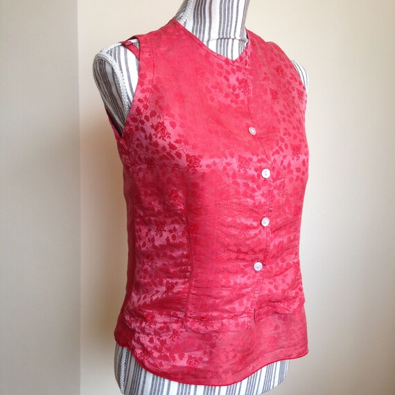 Red Silk Cami Top and Button Up Waistcoat for Wom… - image 3