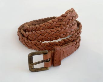 Brown Genuine Leather Boho Woven Belt for Women, Braided  display picture 1