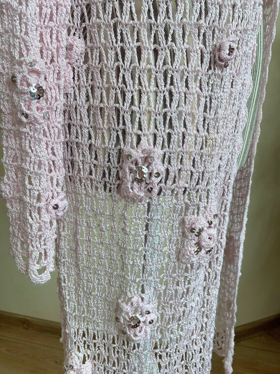 Vintage Light Pink Crochet Cardigan, Asymmetrical… - image 8