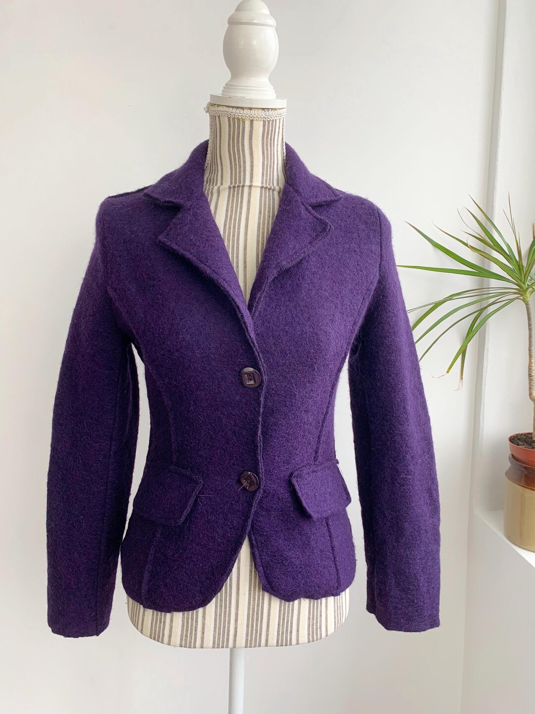 100% Wool Button Jacket - Purple