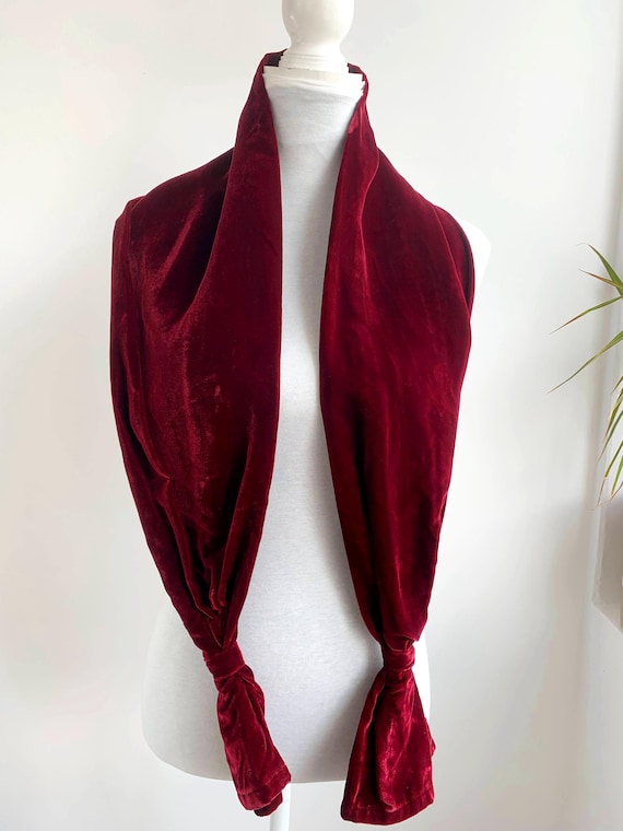 Vintage Burgundy Red Velvet Scarf, Velvet Muffler Small Shoulder Wrap, Elegant Evening Velvet Chocker Scarf, Art Deco Velour Neck Scarf