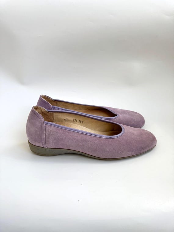 Lavender Suede Flats EU 40 Soft Leather Ballet Shoes Purple Slip On Loafers Comfortable Low Wedge Walking Pumps Round Toe Everyday Footwear
