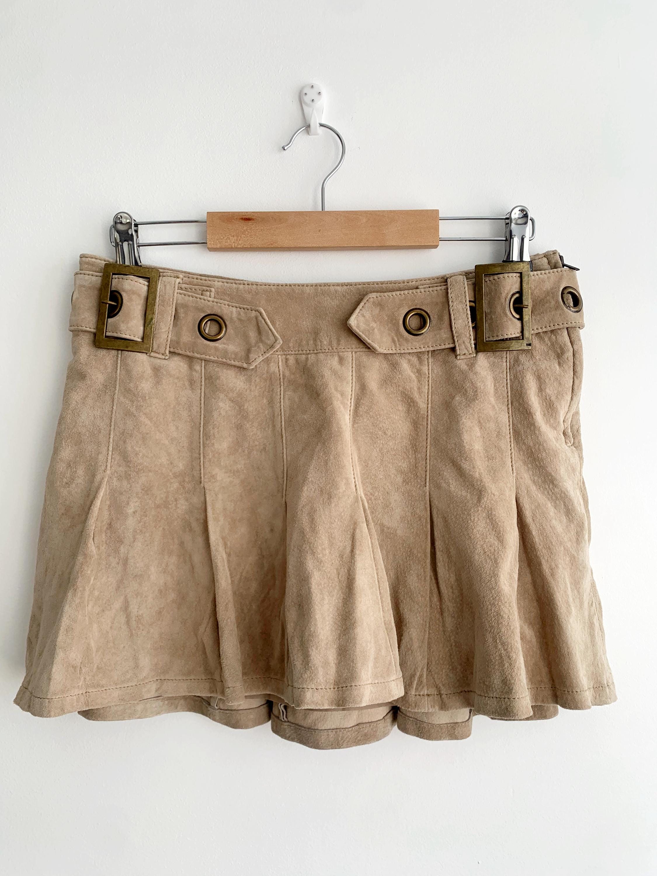 Vintage 90s Suede Leather A Line Mini Skirt for Women Size