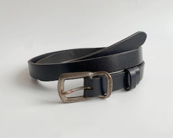 Ceinture en cuir noir vieilli pour femme, ceinture de jeans en cuir simple, ceinture en cuir unie minimaliste, serre-taille preppy vintage des années 90