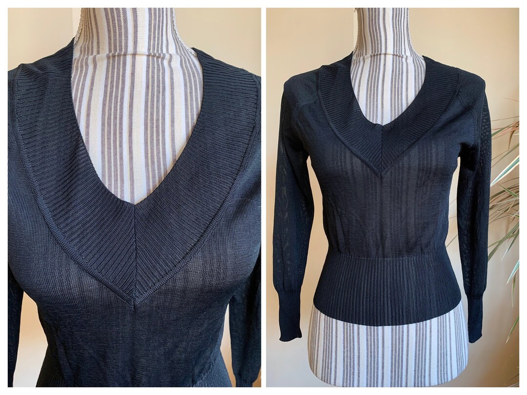 Women's Lightweight Mesh Sweater Vintage Sheer Black Top - Etsy