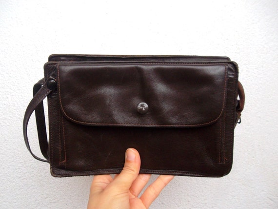 Brown Leather Travel Organizer, Distressed Leather Zipper Pouch, Unisex Wristlet, Minimalist Purse, Documents Case, 70s 80s Rustic Clutch