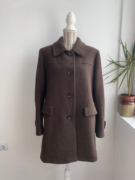 Vintage Italian Brown 100% Pure Wool Coat Size L, Pamar Italy Collared Woollen Coat, Lined Warm Winter Coat, Single-Breasted Overcoat