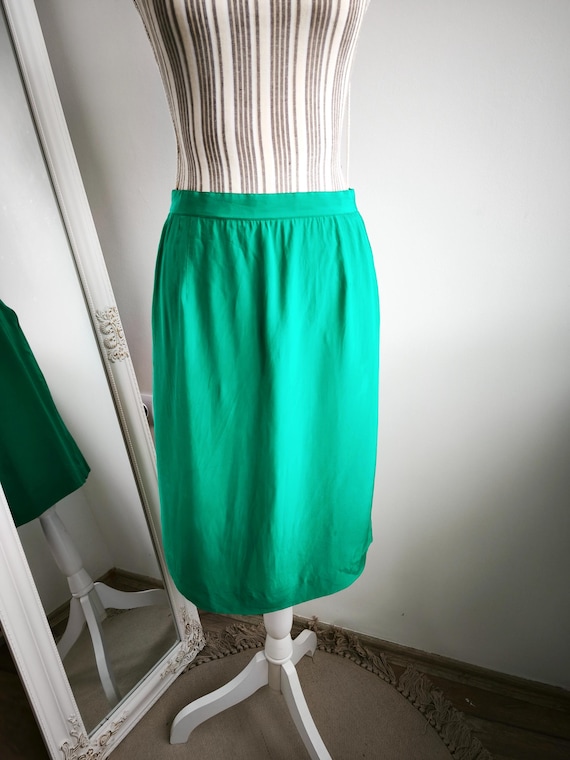 Vintage 80s Spirit by Gio Mariotti Green Pure Silk Pencil Skirt for Women Size M, Retro Elegant Silk Skirt, Timeless Luxury Fashion Apparel