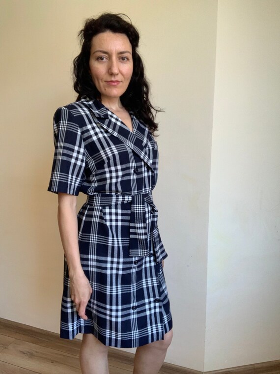 Vintage 90s Checkered Button Up Dress with Tie Be… - image 4