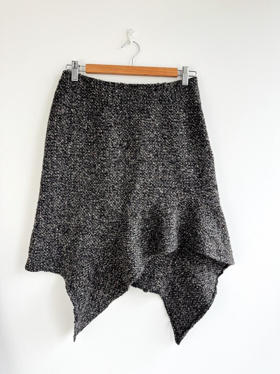 Vintage NICOWA Asymmetrical Wool Midi Skirt, Gray Speckled Tweed Skirt High Waisted Wool Skirt, Y2K Avant Garde Boho Winter Skirt Size S