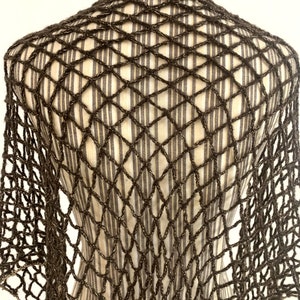 Brown Fishnet Lace Crochet Shawl With Gold Lame, Vintage Handmade Light ...