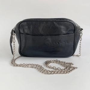 Bolso bandolera pequeño vintage de piel auténtica de color negro para mujer, bolso de hombro de viaje de piel auténtica, cartera de piel negra, bolso bandolera pequeño