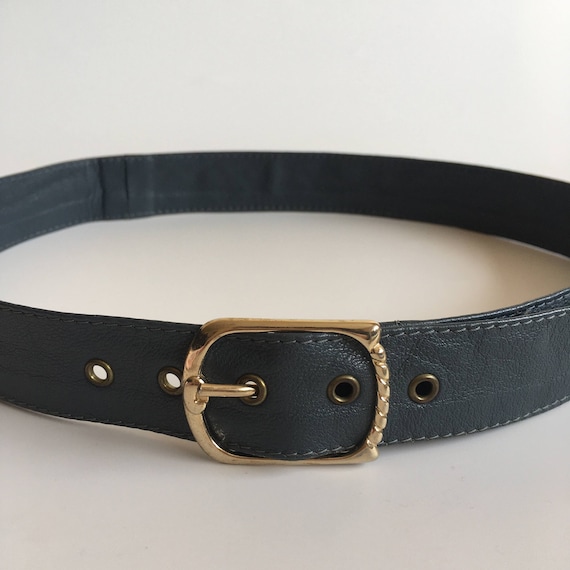 Grey Leather Waist Belt for Women with Gold Buckle, Vintage 80s Soft Leather Waist Cincher Belt, Retro Mod Genuine Leather Slim Waist Belt
