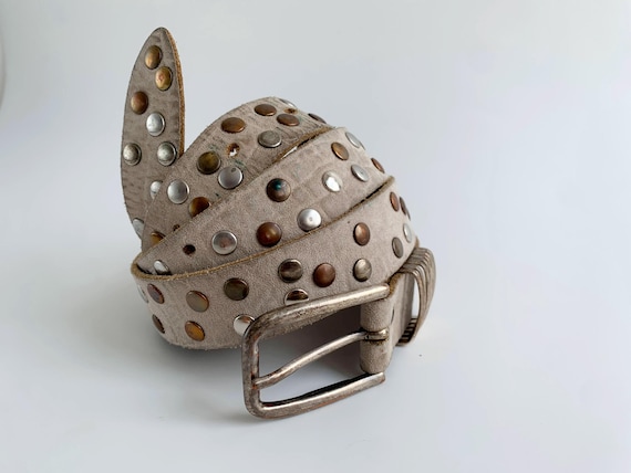 Vintage Studded Suede Leather Belt 95 cm 37", Distressed Tan Suede Western Boho Waist Belt with Metal Studs, Y2K Grunge Aesthetic Accessory