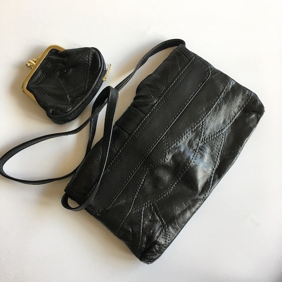 Black Soft Patchwork Leather Small Clutch Bag wit… - image 4