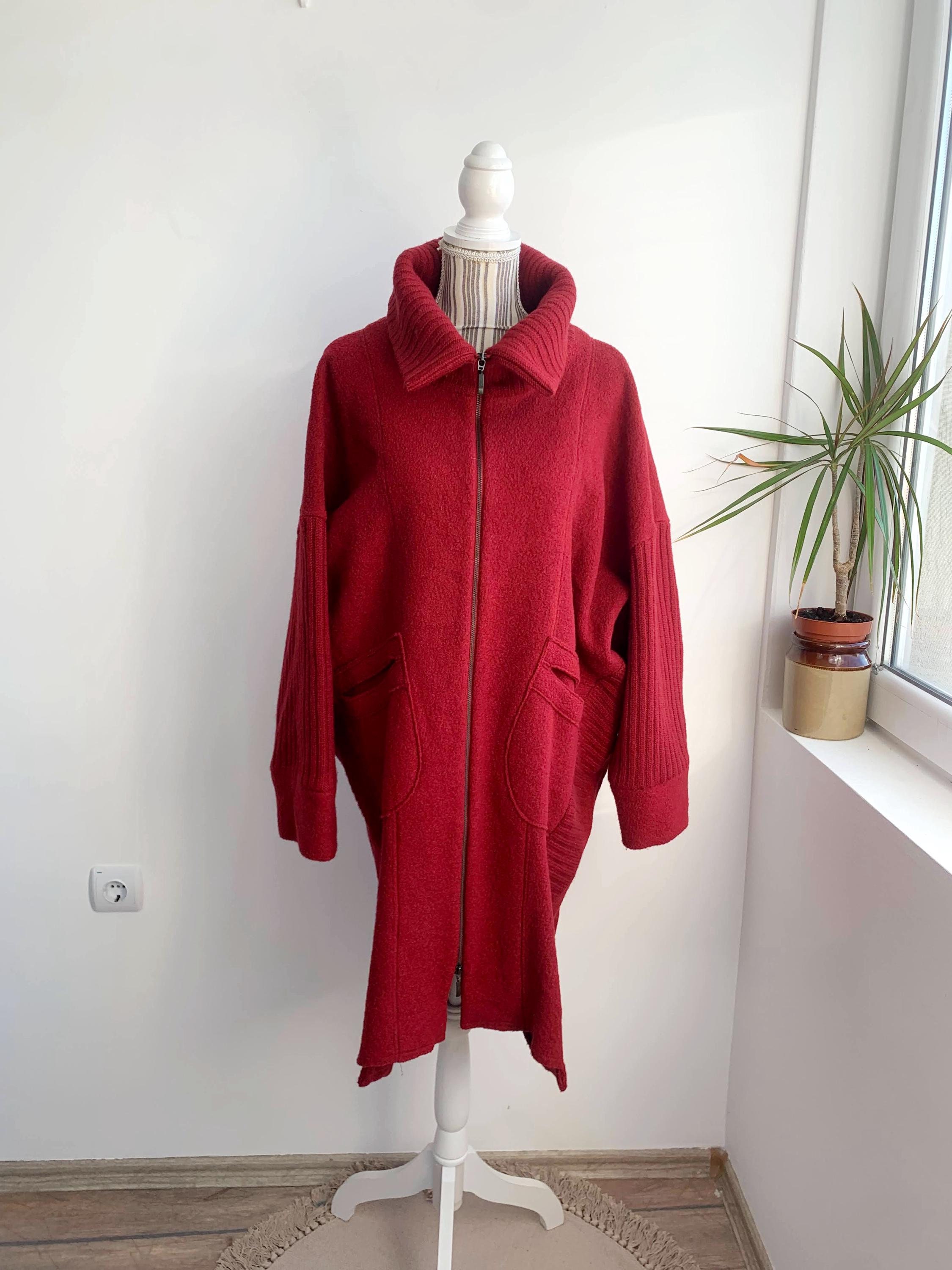 Vintage 90er Jahre Rote Gekochte Wolle Strickjacke für Frauen