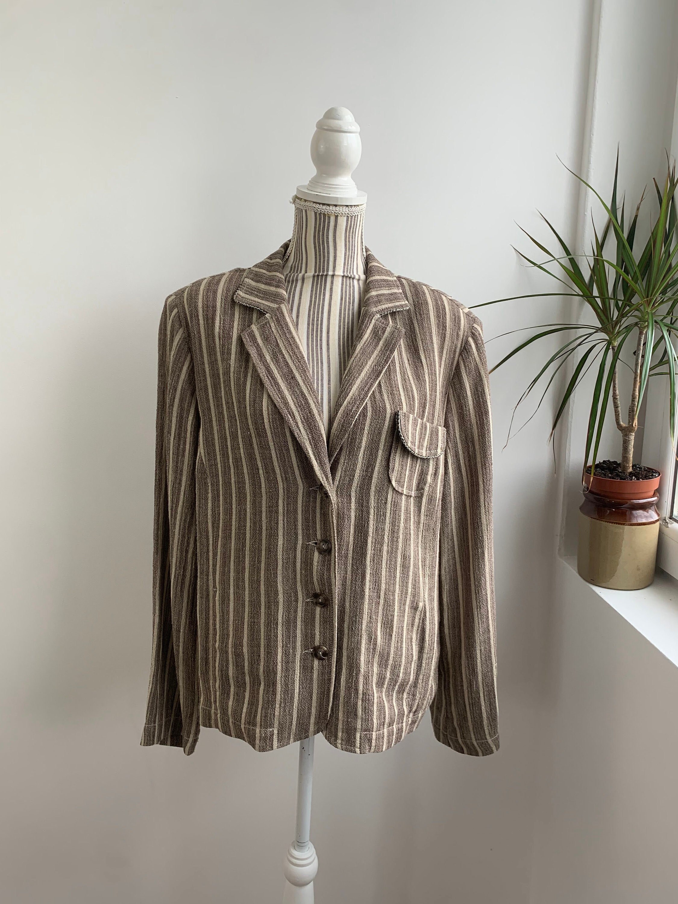 ジャケット・アウター 80s 90s EURO linen tailored jacket beige 80s Linen Blazer, Beige Color, Long Sleeve, Wide Shoulders
