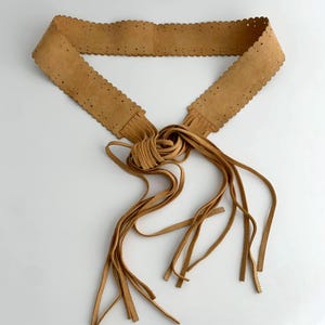 Vintage Camel Suede Belt, Tie Belt for Women With Tassels  display picture 1