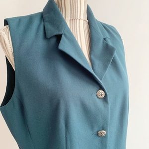 Turquoise Teal Blue Green Sleeveless Notched Collared Blazer Jacket For Women Size M L, 90s Preppy Elegant Business Office Vest Waistcoat image 8