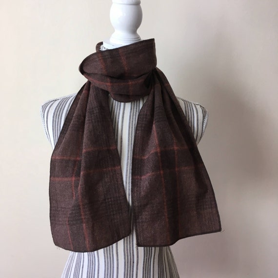 Vintage Thin Wool Scarf, Mens Plaid Scarf, Long C… - image 6