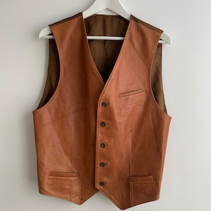 Gilet en cuir marron camel pour homme taille M, gilet en cuir véritable vintage, gilet d'équitation motard, gilet de moto, gilet à bascule, cadeau pour lui