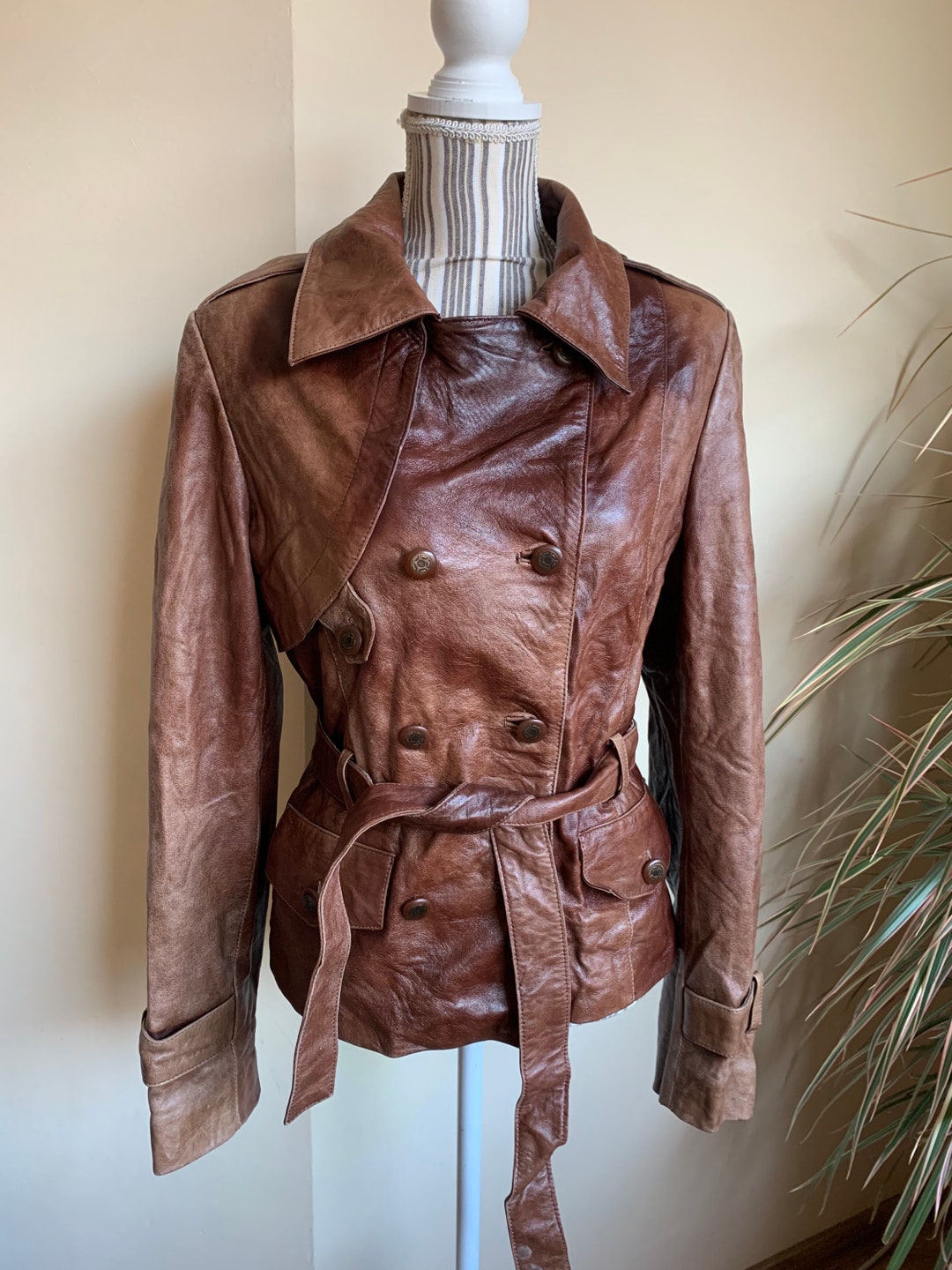 Women's Vintage Brown Leather Jacket With Zip 4-8 XXS
