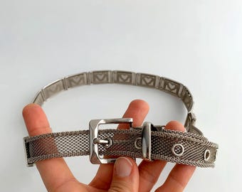 Vintage Silver Metal Belt, Jewelled Concho Style Belt, Heart  display picture 2