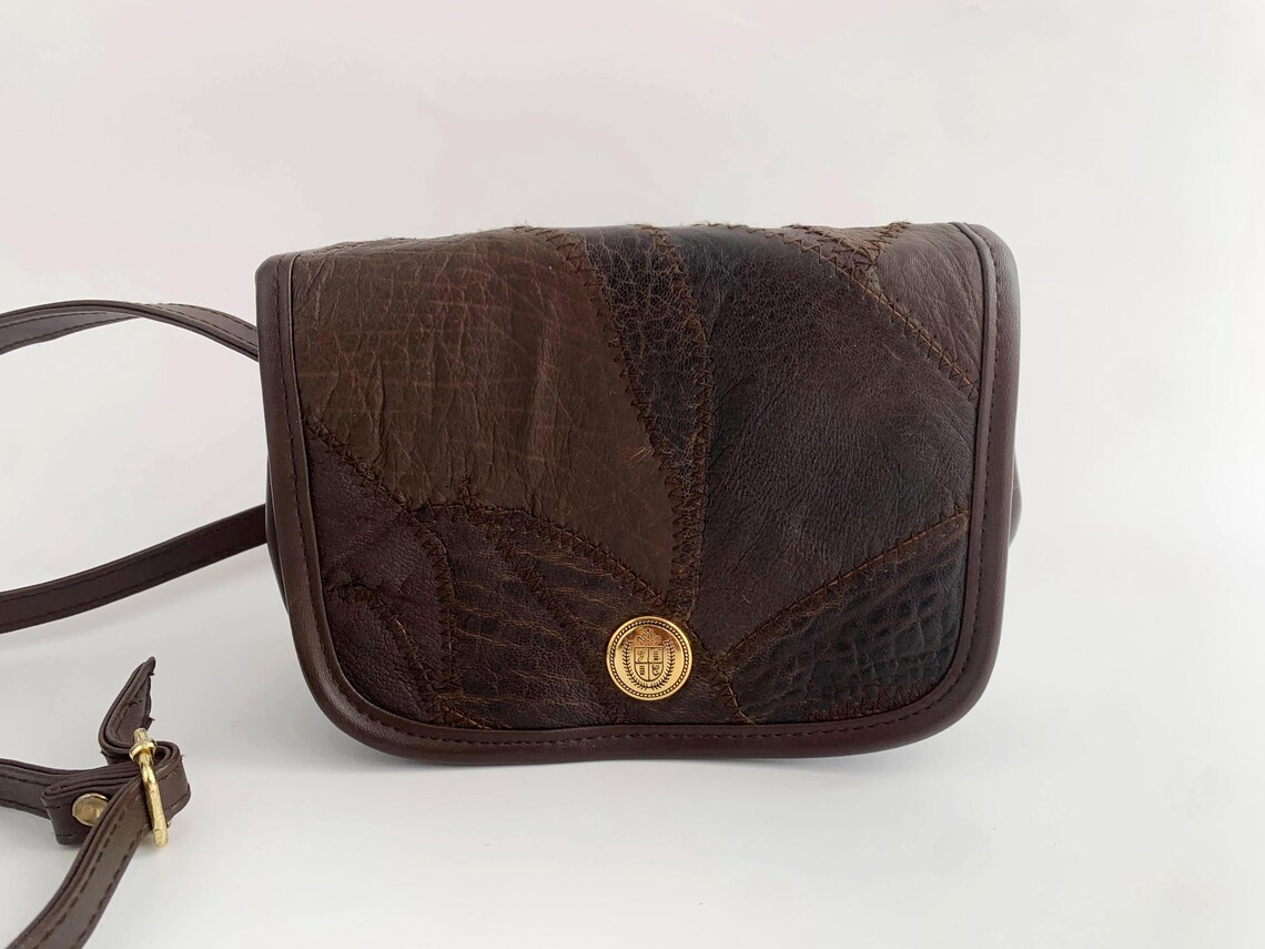 Vintage Brown Leather Satchel, Leather Patchwork Bag, Small Crossbody Bag, Real Leather Shoulder Purse, Messenger Bag for Women, 90s Handbag, foto 1 di 5