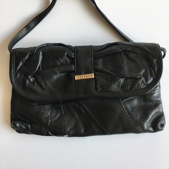 Black Soft Patchwork Leather Small Clutch Bag wit… - image 6