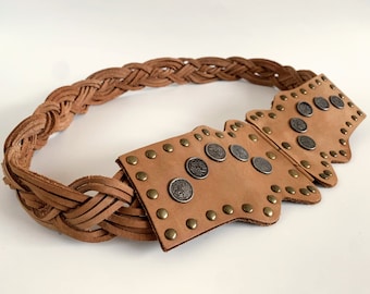 Wide Brown Vegan Leather Waist Belt: Studded Statement  display picture 3
