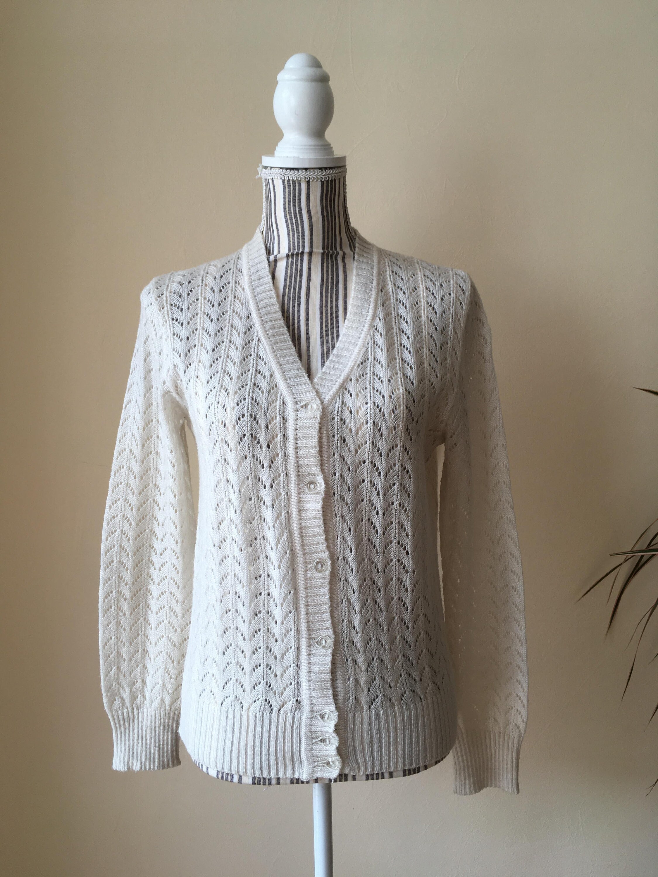 Vintage 80s Boho Knit Lace Cardigan Sheer Cream Women's - Etsy UK