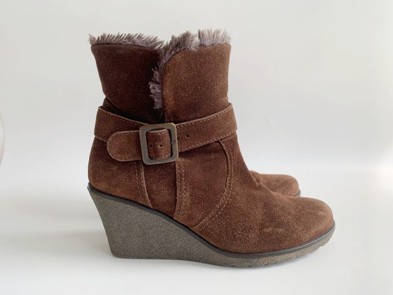 Vintage Brown Suede Boots for Women Size UK 4 1/2 , EUR 37, US 7, Suede Leather Boots, Platform Ankle Boots, Wedge Heel Boots by Gabor