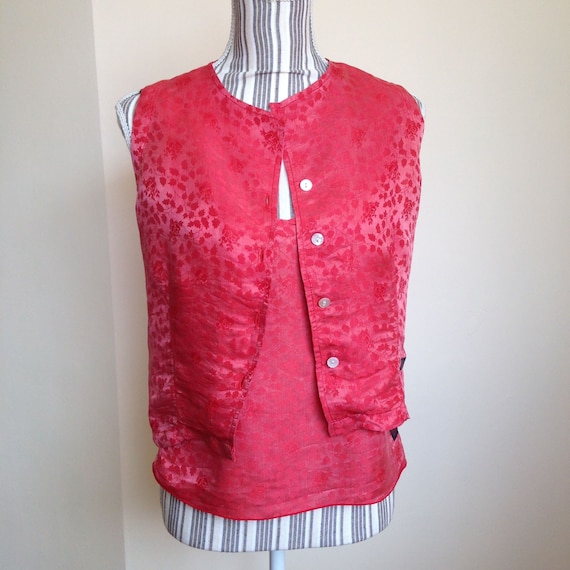Red Silk Cami Top and Button Up Waistcoat for Wom… - image 1
