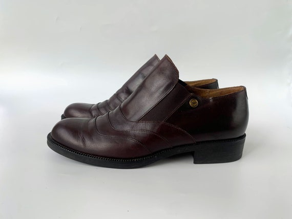 Vintage 90s Chelsea Shoes for Women Size 39, US 8, UK 6, Low Heel Monk Shoes, Dark Brown Leather Slip On Shoes, Flat Loafers, Casual Oxfords