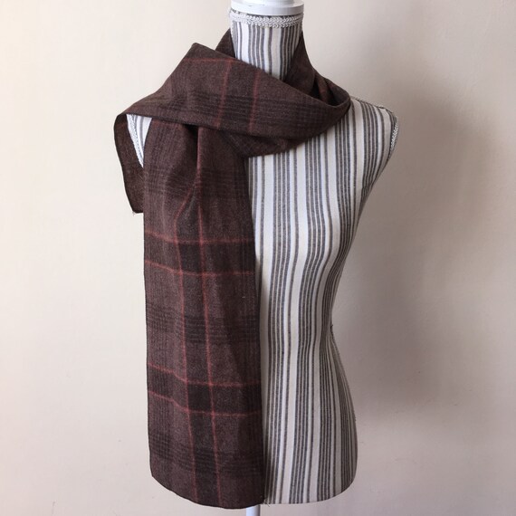 Vintage Thin Wool Scarf, Mens Plaid Scarf, Long C… - image 5