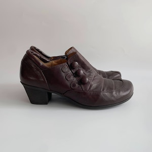 Vintage Gabor donkerbruine enkellaarsjes met hak voor dames VK 4, EUR 37, VS 6, Y2K ronde neus laarzen met rits, herfst lente retro lage hak laarsjes
