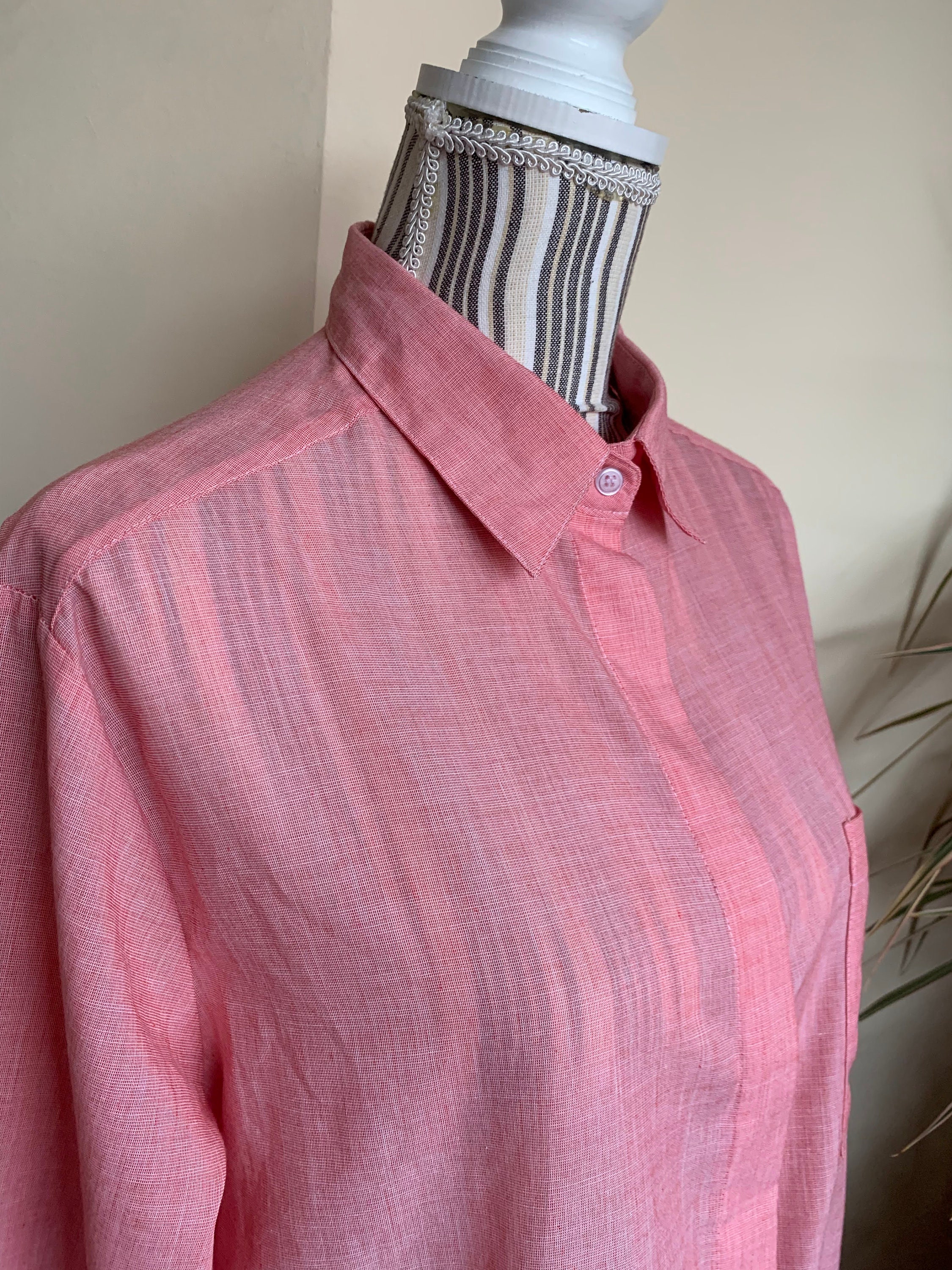 トップス 80s 90s EURO \"salmon pink\" linen shirt 80s 90s EURO salmon pink linen shirt