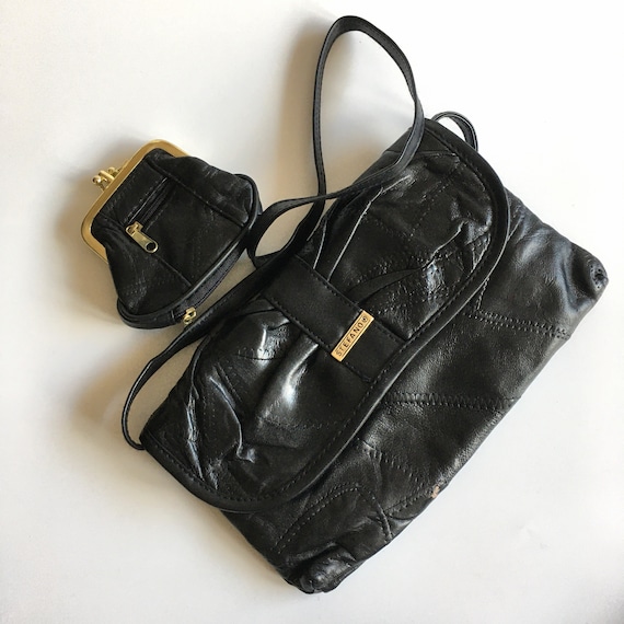 Black Soft Patchwork Leather Small Clutch Bag wit… - image 3
