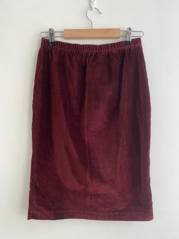 Vintage Burgundy Velvet Mini Skirt Size S, Cotton Corduroy Mini Skirt, Elastic Waist Stretchy Skirt, Stretch Velvet Skirt, Bodycon Skirt