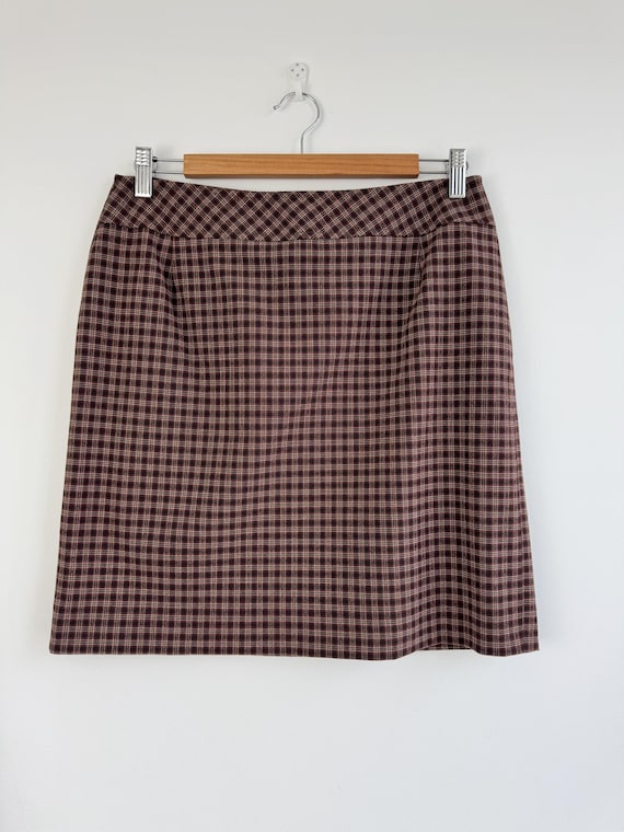 Vintage Brown Plaid Mini Skirt Size EUR 40 M L, Lindex Collection Short A-Line Skirt, 90s Grunge Dark Academia Tartan Retro Office Bottom