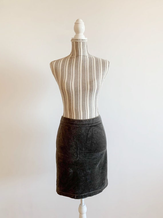 Taupe Grey Velvet Mini Skirt for Women Size S, Vintage 90s Y2K Straight Stretchy Short Velour Skirt, Elastic Waist Stretch Corduroy Skirt