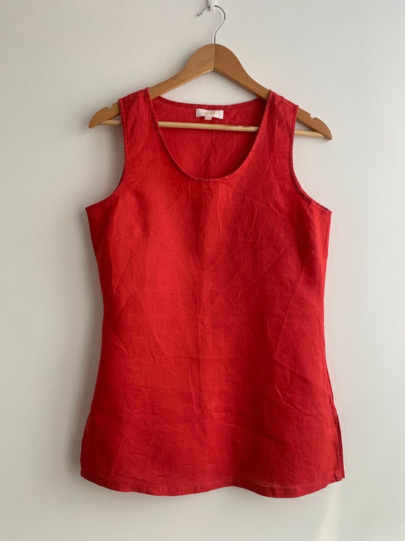 Sleeveless Red Linen Top for Women Size M, Vintage 90s Y2K Basic Linen Shirt, Pure Ramie Tank Top, Natural Summer Blouse, Eco Friendly Vest