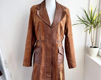 L pour femmes, trench-coat en cuir véritable marron camel de l'an 2000 pour femmes, manteau mi-long en daim Style des années 70, jaquette en daim marron clair, pardessus mi-long