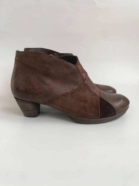 Vintage Brown Heeled Ankle Boots for Women Size EUR 38, UK 5, US 7.5, Y2K Think! Zip Up Grunge Boots, Fall Spring Boho Low Heel Booties