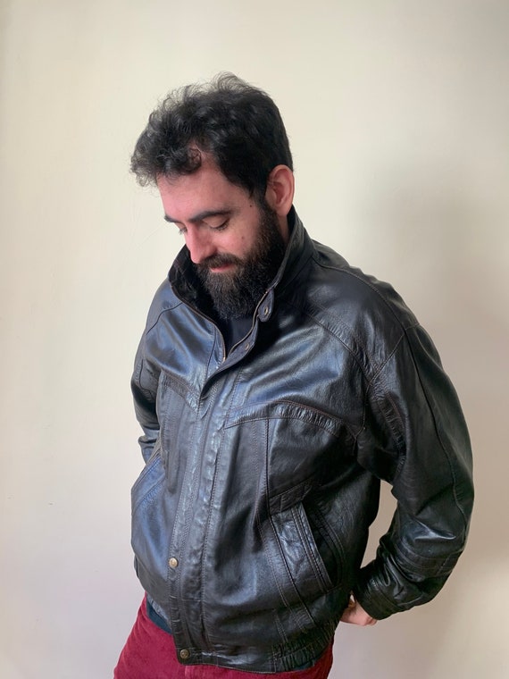 Vintage Brown Leather Bomber Jacket for Men, Zip Up Button Up Distressed Leather Jacket, Real Leather Biker Jacket, Leather Moto Jacket