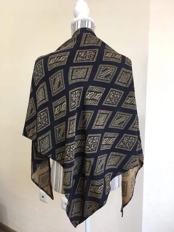 Vintage Triangle Shawl for Women, Black Camel Jacquard Woven Scarf, 90s Boho Brocade Wrap, Bandana Head Scarf, Neck Wrap Gift for Her