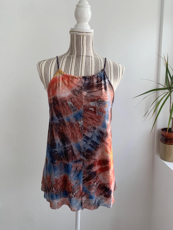 Desigual Tie Dye Tank Top Size M, Y2K Relaxed Tulle Top With Lining, Colorful A Line Sleeveless Top, Tie Back Adjustable Spaghetti Straps