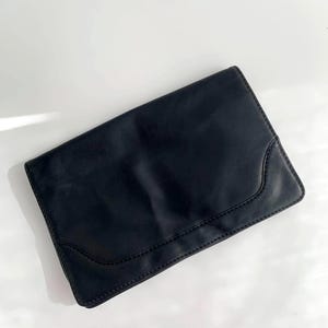 Vintage 80er Jahre Schwarz Umschlag Geldbörse, klassische Clutch Geldbörse, Echtleder Clutch Tasche, Echtleder schlanke Clutch Brieftasche, Retro Handtasche